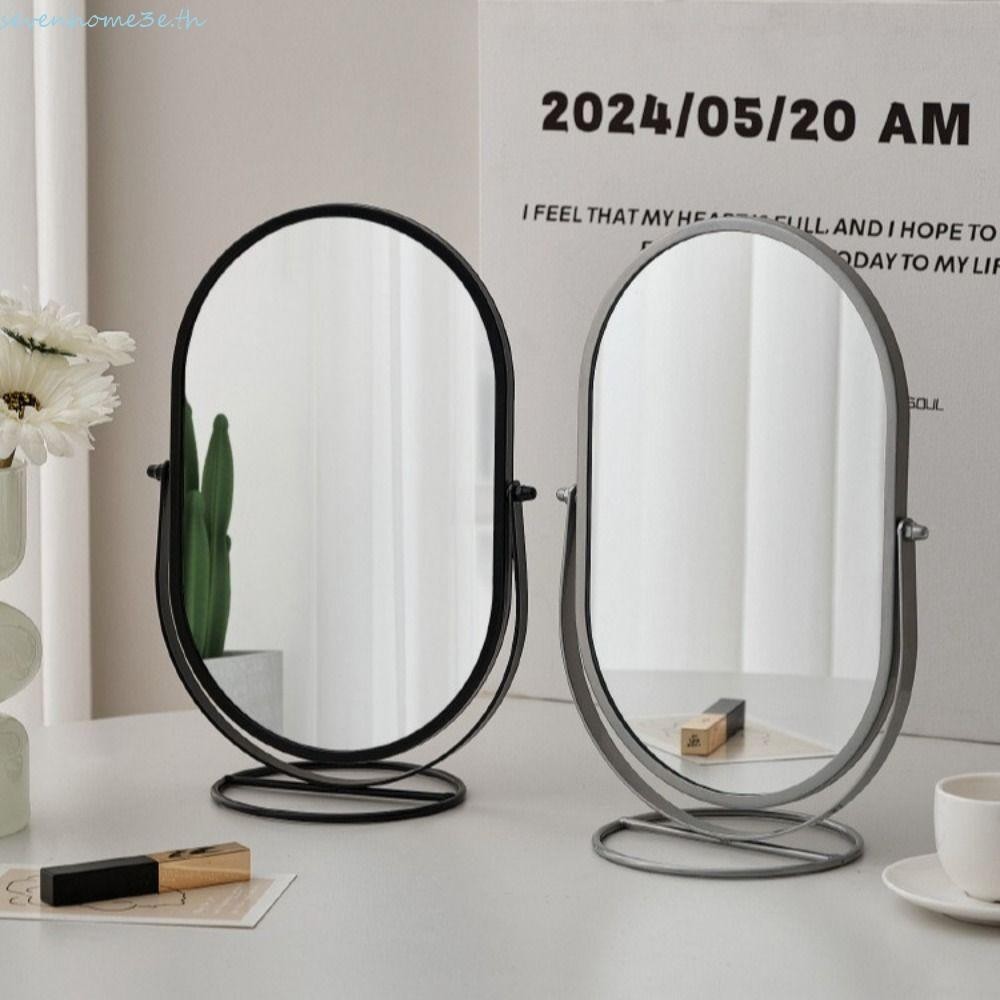 กระจกแต่งหน้า SEVENHOME3E 360° กระจกโต๊ะเครื่องแป้งโครงเหล็กหมุนได้ศิลปะเหล็กความละเอียดสูงรูปไข่เรียบง่ายเดสก์ท็อปยืนกระจกหอพักนักเรียน