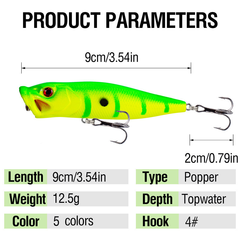 5pcs Fishing Lure 9 ซม./12.5G Popper Casting Lure ประดิษฐ์เหมือนจริง Topwater Swimbait Hard Fishing Lure พร้อมกล่อง ราคา ถูกที่สุด ดีลบีเคเค แกลเลอรีภาพที่ 5