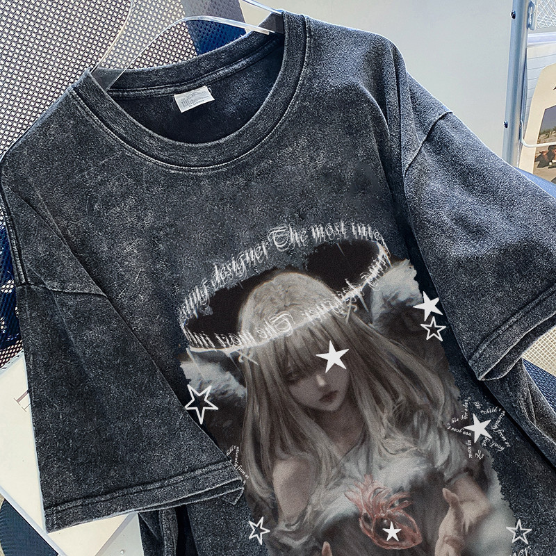 (จัดส่งตลอด 24 ชั่วโมง)Woo Right เสื้อฟอก oversize ลายการ์ตูน cotton100 เนื้อผ้านิ่มม ใส่สบาย T1444-1 HY