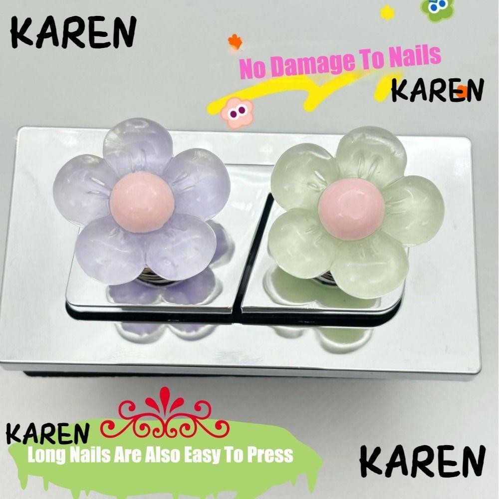 Karen 1/2PCS ตัวยกฝาชักโครก, ปุ่มถังชักโครก ปุ่มฟลัชชักโครกประหยัดแรงงาน, ที่จับลิ้นชักแฟชั่นรูปดอกไม้สวิตช์ฟลัชห้องน้ํา