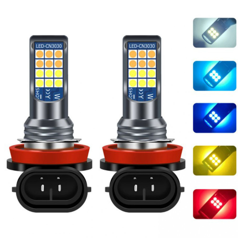 1 ชิ้นรถ LED หมอกโคมไฟ 24LED Dual สี H11 H3 หลอดไฟ LED H7 H8 H9 H11 Super Bright Auto หมอก 9005 9006