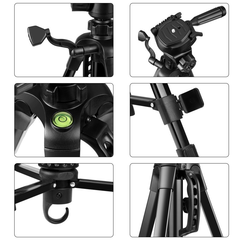 Professional Aluminum Selfie Live Tripod Mount Camera Tripod Bracket with Three-dimensional Head & Phone Clamp