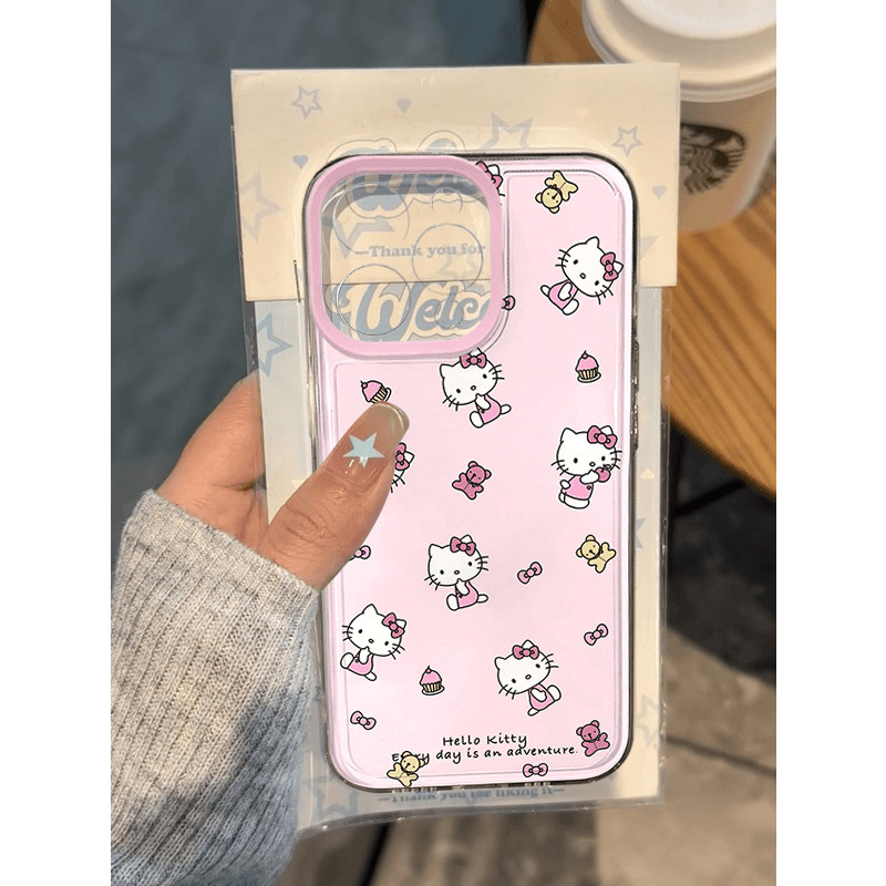 เค ้ กโบว ์ Hello Kitty รูปแบบซิลิโคนใสเคสโทรศัพท ์ นุ ่ มเหมาะสําหรับ iPhone x/xs/xr/xsmax/7/8plus/11Promax/12/13/14Promax/15 เคสป ้ องกันแบบรวมทุกอย ่ างกันกระแทก CLZU