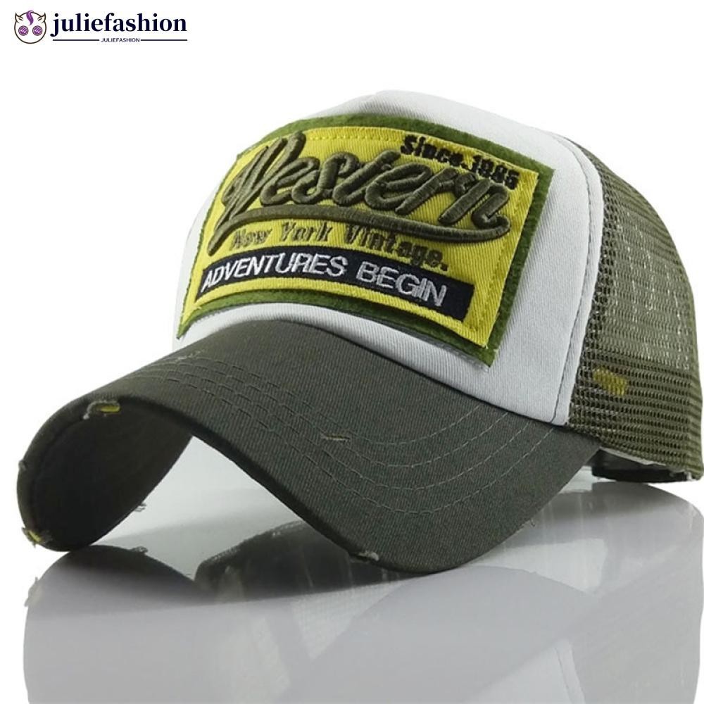 JULIEFASHION ผู้หญิงผู้ชาย Streetwear Letter เย็บปักถักร้อยตาข่ายเบสบอลหมวก Hip Hop กลางแจ้ง Snapback Shade หมวก Q3W4