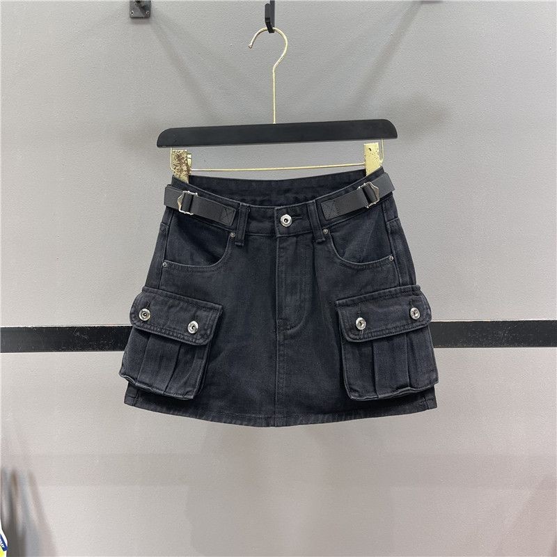 ทหารสีเขียว workwear กระโปรงยีนส์สั้นสำหรับผู้หญิงฤดูร้อนใหม่ป้องกันการสัมผัสเอวสูง A-Line กระโปรงคลุมสะโพก