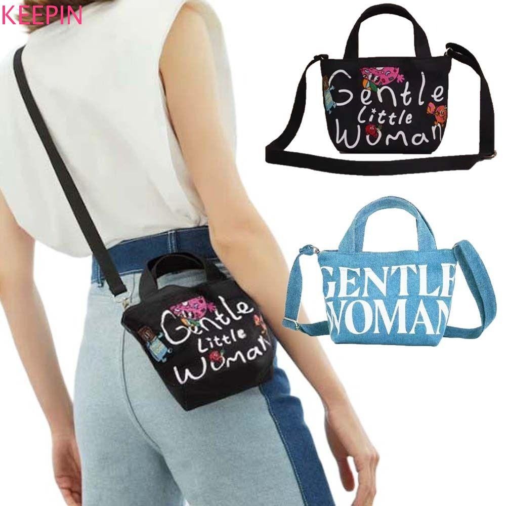 Keepin Gentlewoman กระเป๋าสะพายไหล่, Letter Fruit Mini Thailand Tote Bag, แบบพกพาพิมพ์สไตล์เกาหลีผ้าใบความจุขนาดใหญ่ GM กระเป๋าถือช้อปปิ้ง
