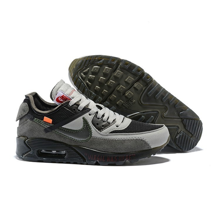 Off White Air Max 90 Grey Dark Grey Air Max 90 Air cushion เพิ ่ มเบาะระบายอากาศรองเท ้ ากีฬาลําลอง 