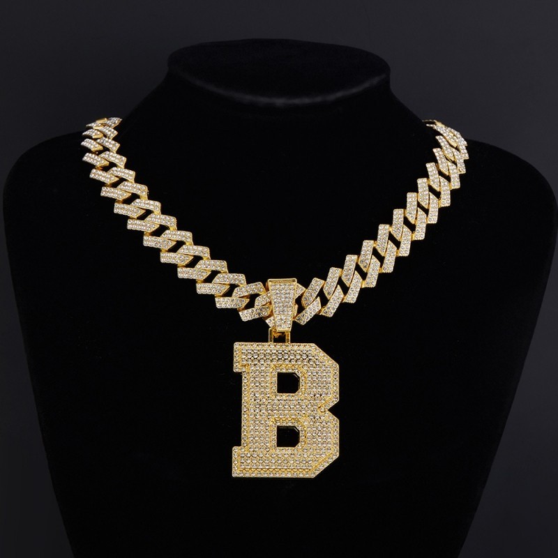 ผู้ชายผู้หญิง Hip Hop B/A/S ตัวอักษรจี้สร้อยคอ 4 มม.Zircon เทนนิส Chain Iced out Bling สร้อยคอ