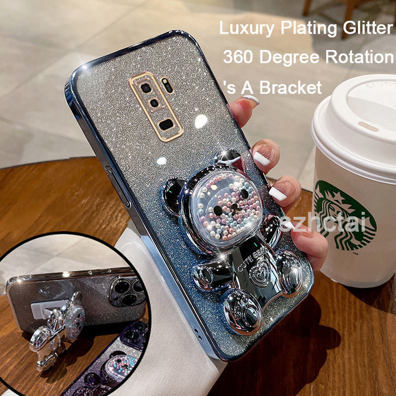 เคส samsung s9 plus s9 s8 plus s8 แฟชั่นแฟลชชุบโทรศัพท์กรณีสำหรับ กรณีโปร่งใสที่มีวงเล็บหมุน 360 องศา เคสโทรศัพท์ samsung s9 plus s9 s8 plus s8