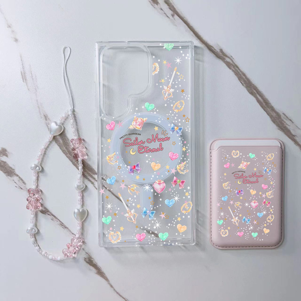 3pcs Girly กระเป๋าสตางค์สีชมพูสําหรับ Samsung s22 s22plus ultra Case Girly S23 S23Plus s23fe s24 s24plus s24ultra กระเป๋าสตางค์ปกหลัง