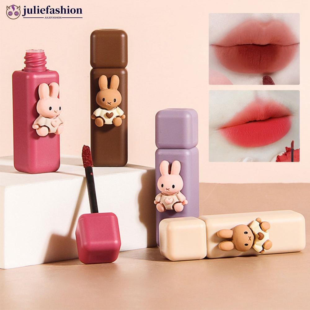 JULIEFASHION น่ารักการ์ตูนสีแดง Matte Velvet Lip Gloss Liquid ลิปสติก Lasting Elegant Mud Lip Mousse