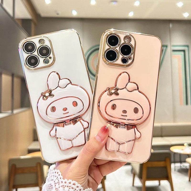 (พร้อมส่งจากไทย) เคสขอบทอง+ขาตั้งกระจกมายเมโลดี้ Redmi 9A 12C 10(4g) 10(5g) Note12(4g) Note12(5g) A2