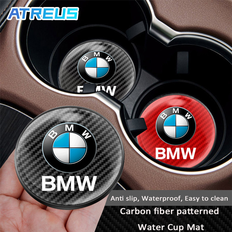1/2 ชิ้น BMW คาร์บอนไฟเบอร์รถที่วางแก้ว Coaster Pad ถ้วยใส่ลื่นถ้วยสําหรับ BMW E36 E46 E30 E90 F10 F