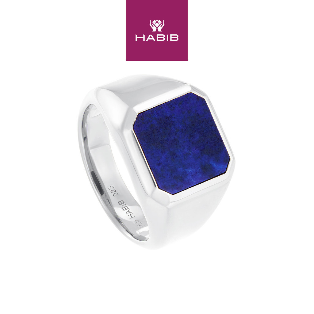 HABIB แหวนผู้ชาย Square Lapiz Lazuli ในเงิน 925 Palladium A05910424(PLD)-LZ
