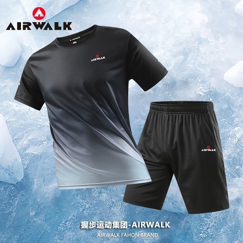 Grip Group AIRWALKชุดกีฬาผู้ชายบางวิ่งQuick-Dryingเสื้อผ้ากางเกงขาสั้นชุดสองชิ้นGrip Group AIRWALKชุ