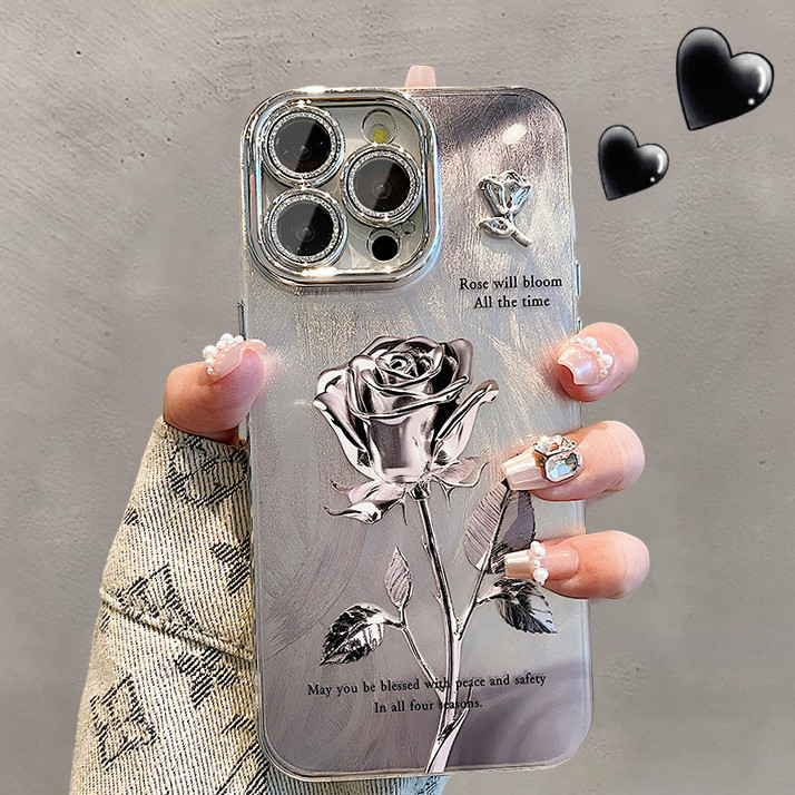 เคสไอโฟน16 15 14 13 12 11 Pro Max Case หรูหรา เกี่ยวกับความงาม Blooming roses Hard Compatible เคส iPhone 16PM,16Plus,X/XS, XR,7+,8Plus