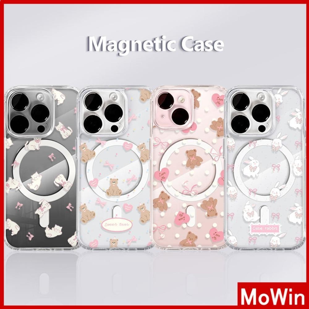 Mowin - สำหรับ iPhone 15 PRO MAX เคส iPhone 11 เสริมสร้างแม่เหล็กอะคริลิคใสกระดานแข็ง TPU กรอบนุ่มกันกระแทก หมีและกระต่าย iPhone 14 13 Pro max 12 Pro Max 11 XR XS 7 8Plus max XS XR