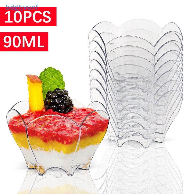 Bdgf 10 ชิ้น Creative โปร่งใสดอกไม้รูปร่างถ้วยขนมหวานมูสพลาสติกคอนเทนเนอร์เค้กมูสผลไม้บรรจุภัณฑ์ถ้วยขนมหวาน TH