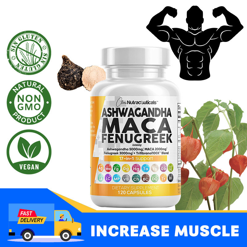 Ashwagandha พร้อม Maca & Fenugreek, Stress Management, Muscle Health & Immunity, 120 แคปซูล