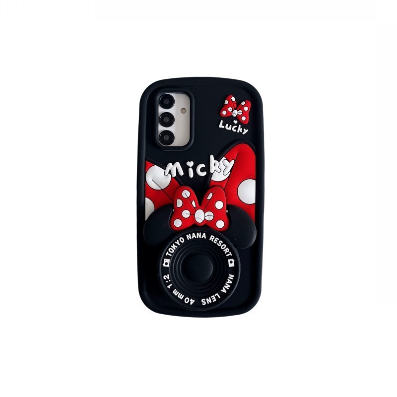 SAMSUNG กระจกแต่งหน้ามินนี่เมาส์disney 3Dซิลิโคนอ่อนนุ่มเคสโทรศัพท์สําหรับSamsung Galaxy S24 S24Plus S24Ultra S23FE S21FE A54 A14 A25 A55 A13 A12 A50 A30s A50sวงเล็บพับการ์ตูนCove