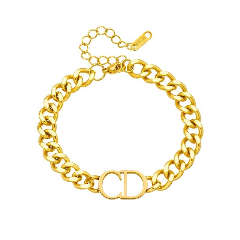 Ins ฮิปฮอป สองด้าน คิวบา C / D สร้อยคอสเตนเลส และสร้อยข้อมือ สําหรับผู้หญิง [90Pe2h]