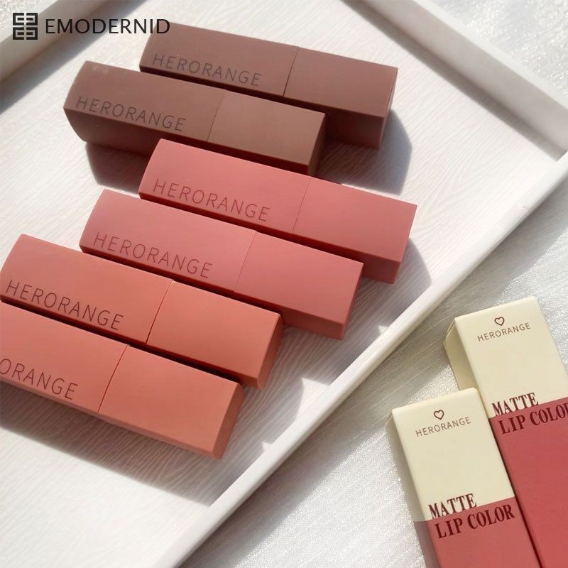 Herorange ลิปสติก ลิปทินท์ เนื้อแมตต์ กํามะหยี่ สีนู้ด ธรรมชาติ กันน้ำ ติดทน-em