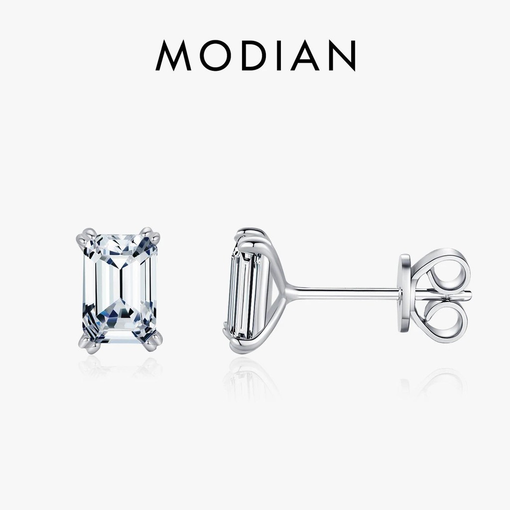 Modian 925 เงินสเตอร์ลิงเรียบง่ายมรกตตัด CZ ต่างหูสตั๊ด Hypoallergenic Stackable ต่างหูผู้หญิงเครื่องประดับ