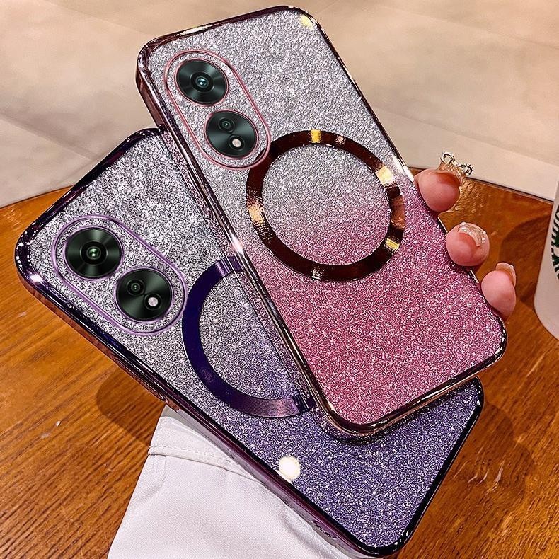 เคส OPPO A60 A38 A18 A58 A78 5G A98 5G A17 A17K A16K A16 A15S A15 เคสกลิตเตอร์ชุบหรูหรา เคสโทรศัพท์กลิตเตอร์ชุบพร้อมแม่เหล็กดูดและเลนส์ป้องกันการตกสําหรับครอบคลุมเต็มรูปแบบ เคสโทรศัพท์ OPPO A60 A38 A18 A58 A78 5G A98 5G A17 A17K A16K A16 A15S A15