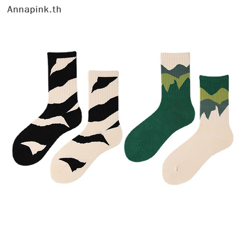 Annapink.th แฟชั่น A/B สไตล์ผู้ชายถุงเท้ารูปแบบไม่สมมาตร Street สเก็ตบอร์ดถุงเท้าผ้าฝ้าย EN
