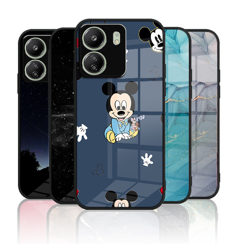 เคสกระจก Xiaomi redmi 13C / poco C65 เคสกระจกนิรภัยฮาร์ดฝาหลังขอบซิลิคอนอ่อน