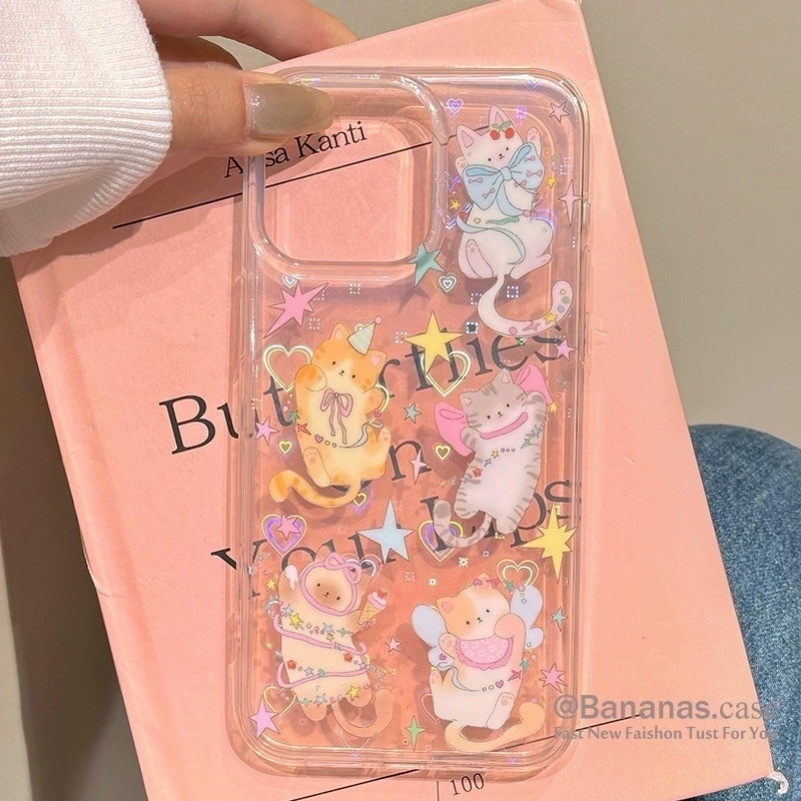 Iphone 15 14 13 12 11 Pro Max X Xr Xs Max 7 8 Plus SE2020 เคสโทรศัพท์น่ารักโบว์แมวหัวใจรักใสฝาครอบโทรศัพท์นุ่ม