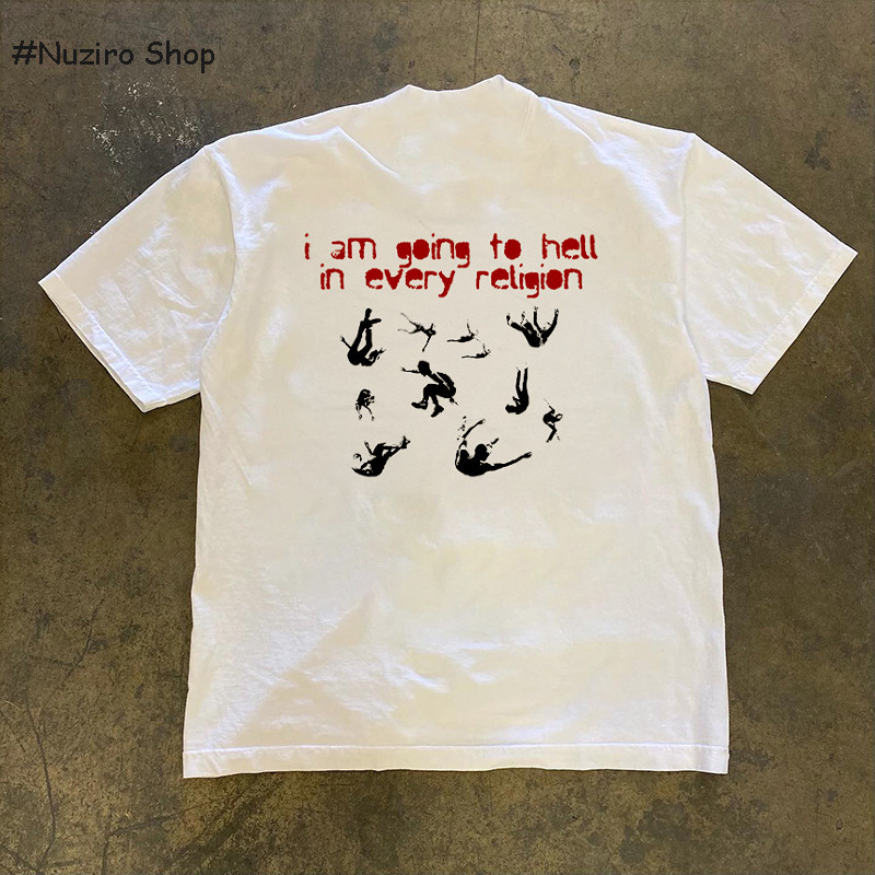 Nuziro Oversize Tee - เสื้อยืดแขนสั้นพิมพ์ลายตัวอักษรย้อนยุคสไตล์มินิมอลสําหรับผู้หญิง #J000448
