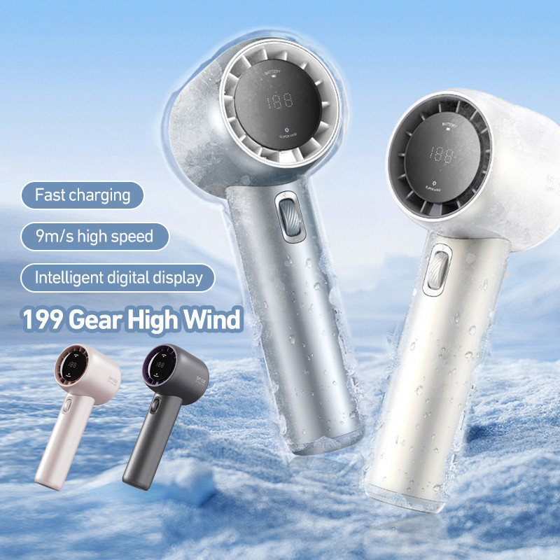 GF02 พัดลมมือถือ 199 ระดับลมแรงพัดลมไร้ใบพัดแบบพกพาแบบชาร์จไฟได้ด้วย 3500mAh Electric Fan Mini Air Conditioner