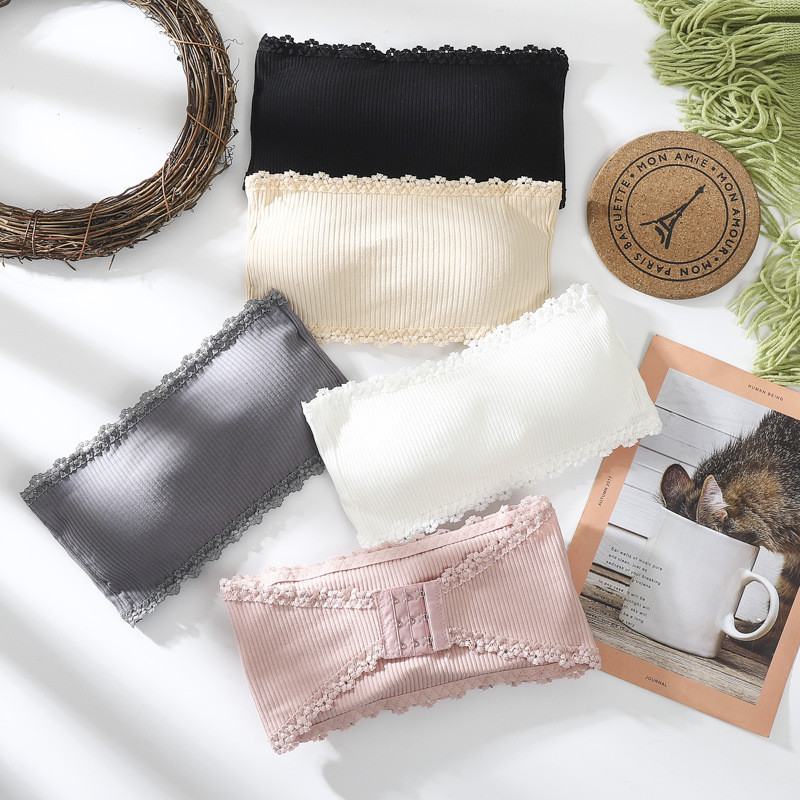 สไตล์ใหม่ Ribbed สุภาพสตรีสวมใส่ด้านใน All-Match Wrap หน้าอกแฟชั่นลูกไม้ One-Line รอบ Four-B