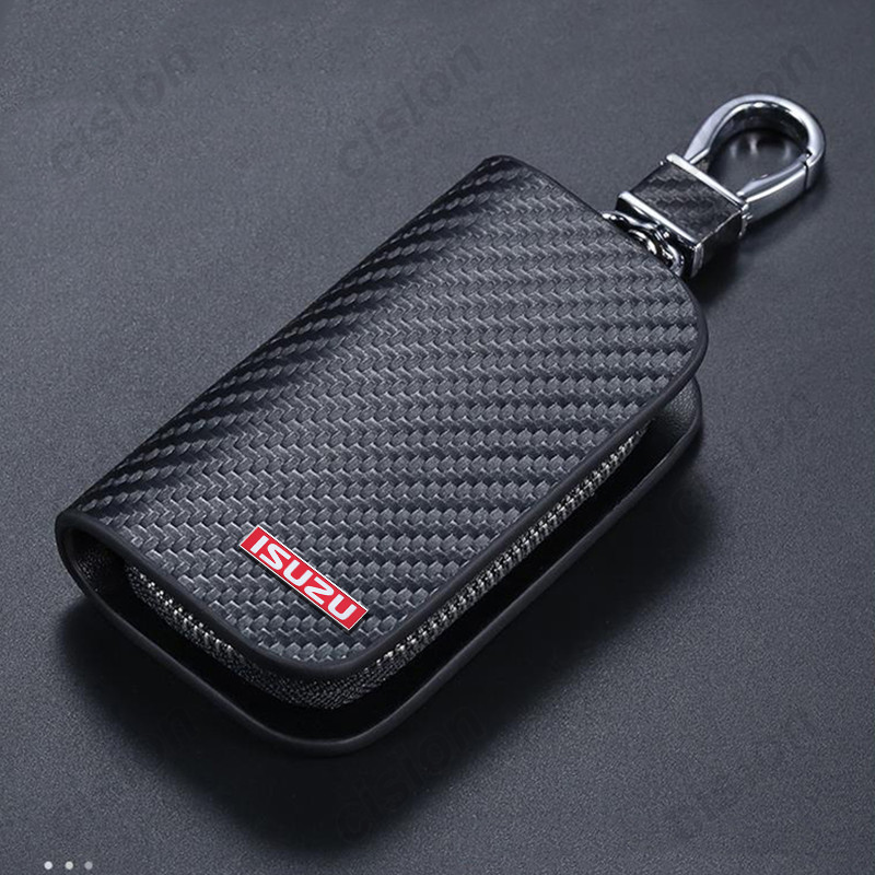 คาร์บอนไฟเบอร์สไตล์หนัง Remote Car Key Fob กรณี Shell ผู้ถือโซ่กระเป๋ากระเป๋าสตางค์ Protector พวงกุญแจอุปกรณ์เสริมสําหรับ ISUZU D-Max Dmax MU-X MUX MU-7 Crosswind