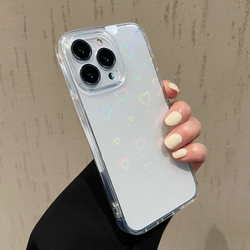 Ins รูปแบบหัวใจโปร่งใส high-end และ minimalist น่ารักและเย็นสาวเคสโทรศัพท์สําหรับ iPhone 15 14 13 12 11 Pro MAX X XR XS MAX 7 8 Plus SE 2020 ปกอ่อน