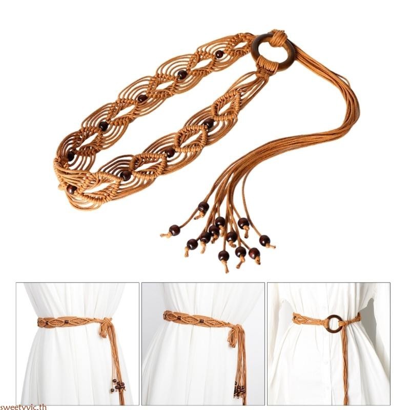 Sweety Braided ผู้หญิงเข็มขัดเอวบาง Bohemian Handmade เข็มขัดลูกปัด Decors เข็มขัดเอว