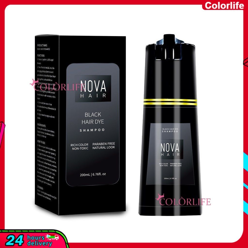 Nova แชมพูปิดผมหงอก hair dye Shampoo 3in1 ย้อม บำรุง ปิดผมขาว 200ml