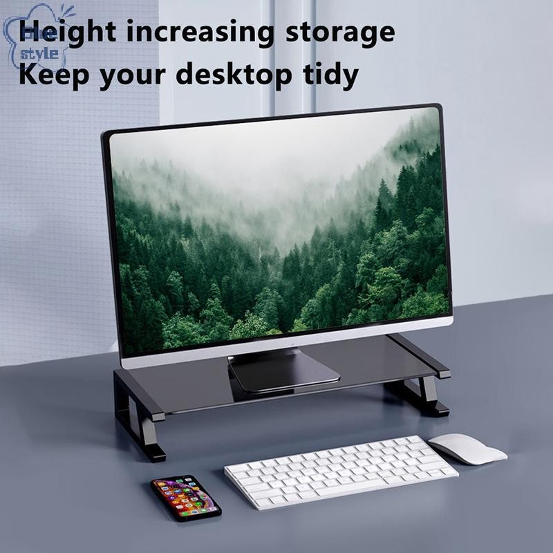 Bluestyle คอมพิวเตอร์เดสก์ท็อป Monitor Glass Stand Bracket พร้อม USB Type-C HUB PC หน้าจอ Riser ผู้ถือเครื่องพิมพ์เก็บคีย์บอร์ดเมาส์ใหม่