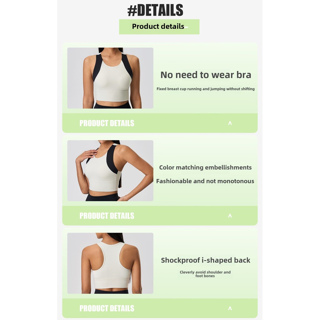 Airactive Leisure Yoga Sports Bra Fixed Pads Contrast Color Wide Shoulder Straps Racer Back Good Support - รูปที่ 7