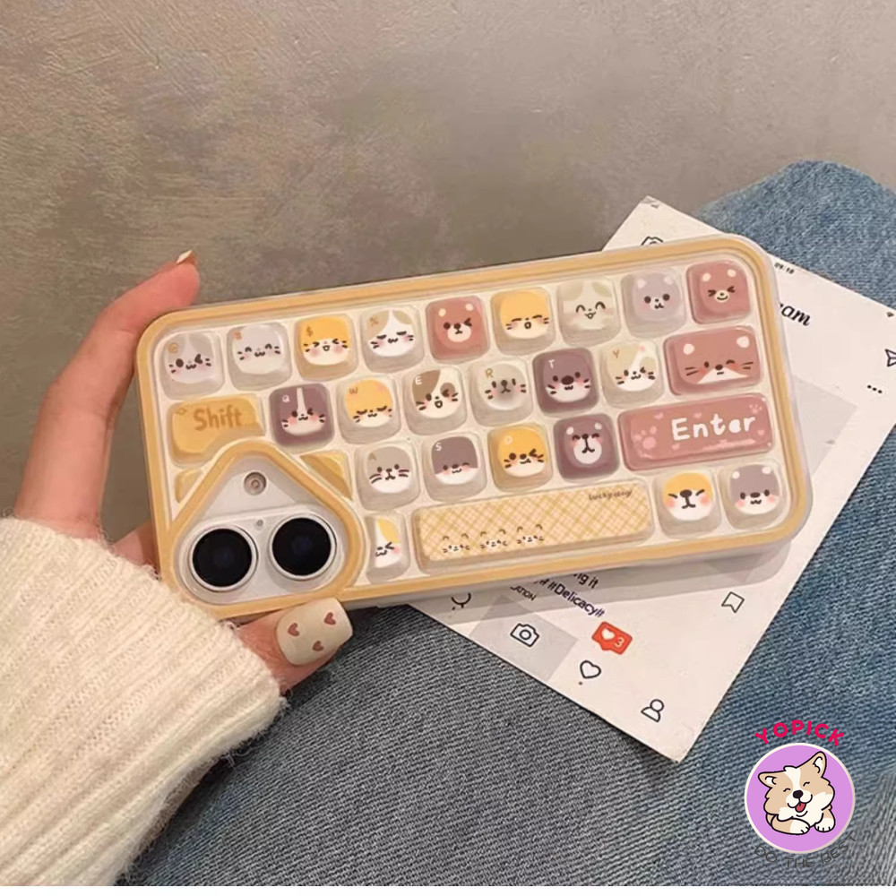 เคสโทรศัพท์สําหรับ IPhone 16 16Pro 16Plus 16Pro Max 11 12 13 14Plus 15Pro XR XS Max 7 8Plus น่ารัก 3D น่ารักการ์ตูนคีย์บอร์ดการ์ตูนฝาครอบโทรศัพท์สาวเพื่อน JPD