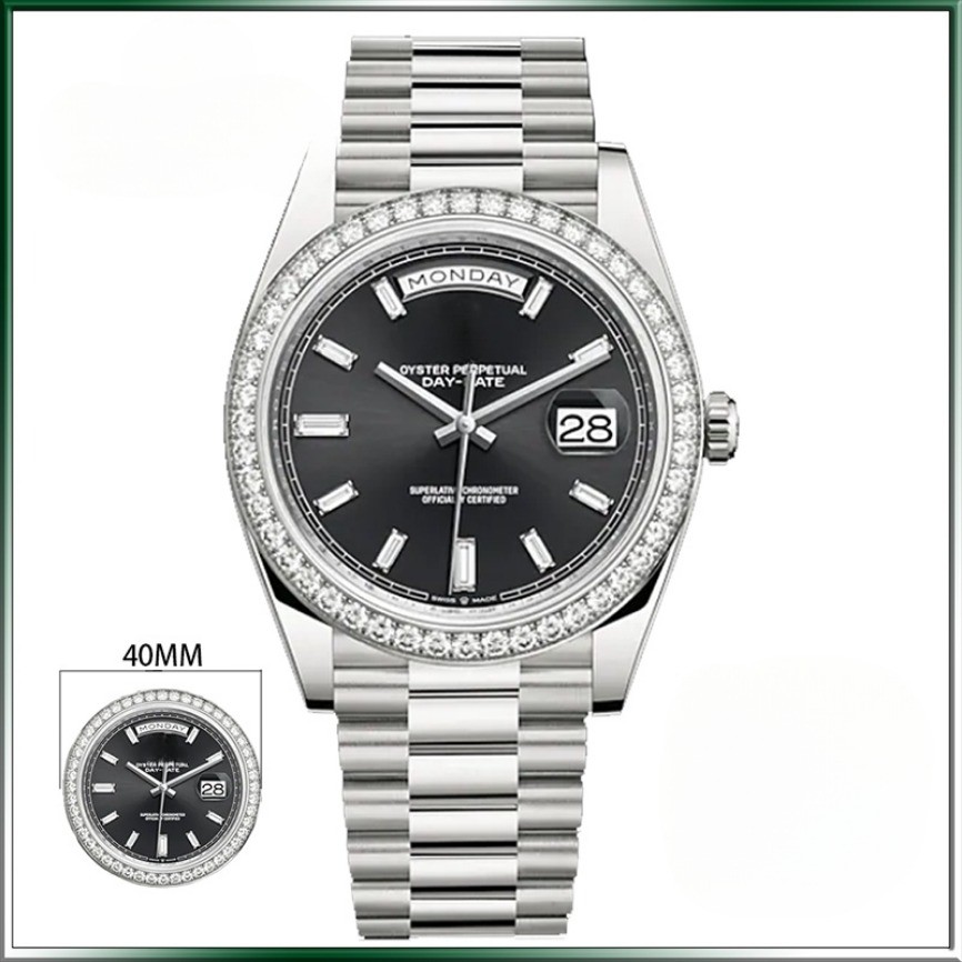 แฟชั่น Man Watch Oyster Perpetual Week ปฏิทิน 18K นาฬิกาข้อมือควอตซ์เพชรทองคําขาว