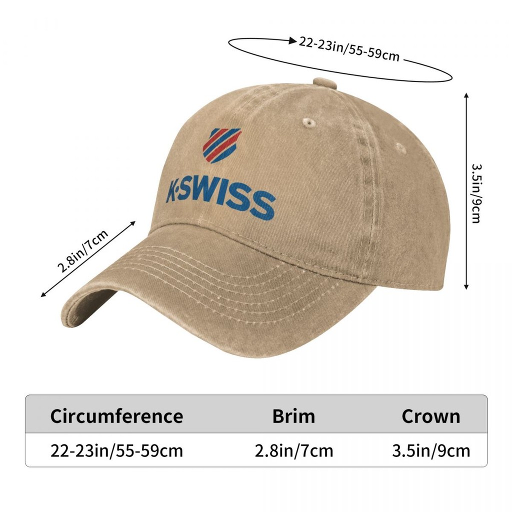 K-Swiss โลโก้ผู้ใหญ่ล้าง Denim หมวกผ้าฝ้าย 100% โค้ง Brim Sun หมวก Casual All-Match Unisex เบสบอลหมว