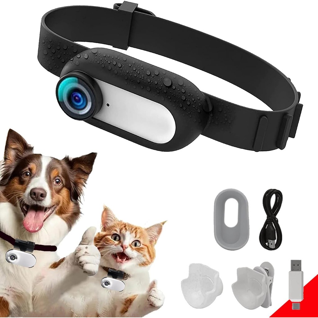 Ehomful HD 1080P ปลอกคอแมวกล้องพร้อมบันทึกวิดีโอไร้สาย Mini Sport cam,กล้องแอคชั่นขนาดเล็ก,กล้องร่างกายสําหรับอุปกรณ์สัตว์เลี้ยง/Stuff,กลางแจ้ง/Inoor ของขวัญวันเกิดไม่มี WiFi