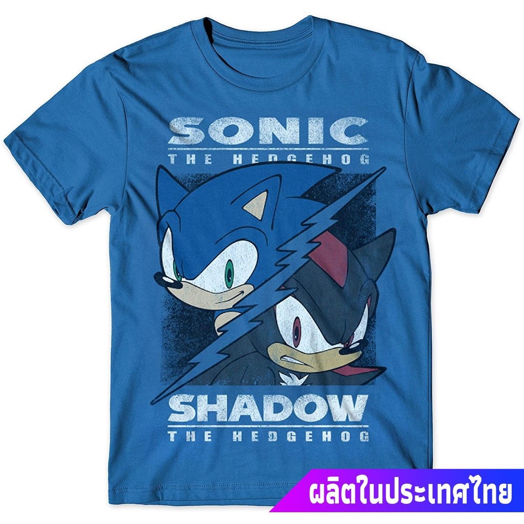เสื้อยืดครอปผู้ชายและผู้หญิง Sonic Vs Shadow Split T-Shirt For Adult, Clic Game Vintage Distressed d