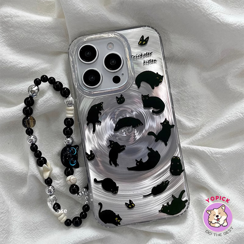 สําหรับ ไอโฟน 16มือโปร โทรศัพท์มือถือ เคสแมวดําการ์ตูน ใหม่ ไอโฟน15โปรแม็กซ์ สองชั้น 14 หญิง 13 เปลื