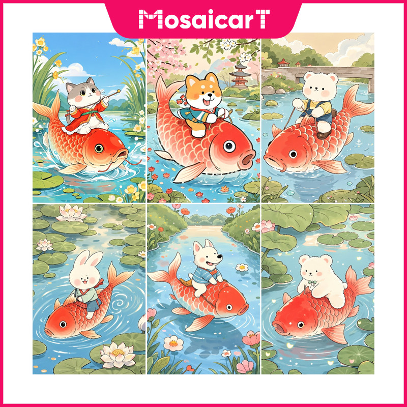 MAการ์ตูนสัตว์ปลาคราฟ5ง ภาพวาดเพชรเต็มเพชรคู่มือห้องนั่งเล่นวางเพชรปักครอสติห้องรับประทานอาหารเพชรเย็บปักถักร้อยตกแต่งบ้าน30x40ซม./40x50ซม./50x60ซม