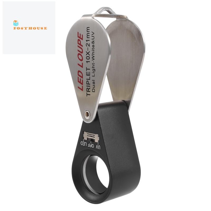 [posthouse]แว่นขยายเลนส์ขยาย 10x Jeweler Loupe Triplet พร้อมไฟ UV 6 ดวง 21 มม. สําหรับอัญมณี, เครื่องประดับ, เหรียญ, แสตมป์, ฯลฯ