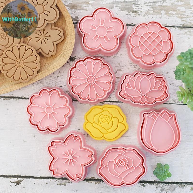 8 ชิ้น/เซ็ต ดอกไม้รูปร่าง เครื่องตัดคุกกี้ 3D พลาสติก บิสกิต แม่พิมพ์ แสตมป์ DIY Fondant เค้ก Mould ครัว เบเกอรี่ Pastry Bakeware คุกกี้กดแม่พิมพ์ TH