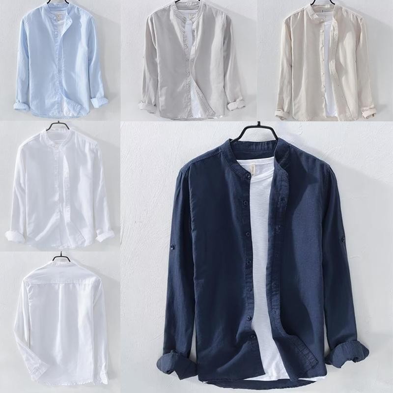เสื้อเชิ้ตแขนยาวผู้ชายทรงหลวมสไตล์เกาหลีลําลองและหลากหลายมีสีขาวบริสุทธิ์สีเทาสีฟ้าอ่อนสีน้ําเงินเข้มและสีกากี ขนาด: M-3XL.